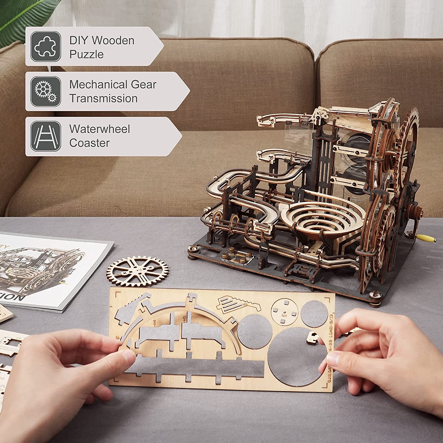 Robotime ROKR Marble Night City 3D Wooden Puzzle Games Assembly Waterwheel Model Toys For Children Kids Birthday Gift thumbnail 9