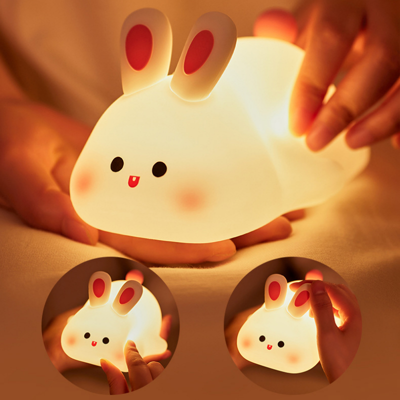 Cute LED Night Light Touch Sensor Cartoon Kid's Nightlights Big Face Rabbit Silicone Night Light Christmas Gift Bedside Lamp Home Decor thumbnail 3