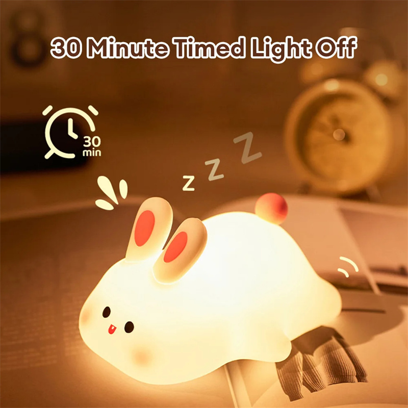 Cute LED Night Light Touch Sensor Cartoon Kid's Nightlights Big Face Rabbit Silicone Night Light Christmas Gift Bedside Lamp Home Decor thumbnail 12