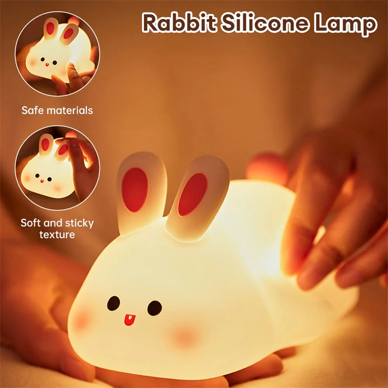 Cute LED Night Light Touch Sensor Cartoon Kid's Nightlights Big Face Rabbit Silicone Night Light Christmas Gift Bedside Lamp Home Decor thumbnail 2