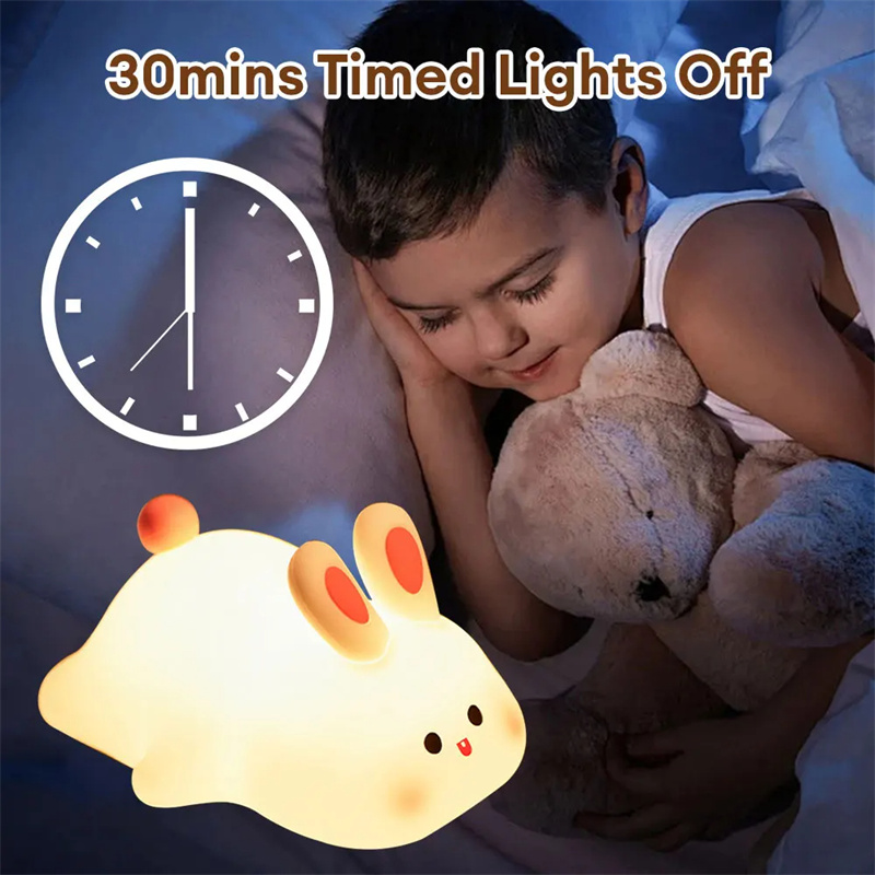 Cute LED Night Light Touch Sensor Cartoon Kid's Nightlights Big Face Rabbit Silicone Night Light Christmas Gift Bedside Lamp Home Decor thumbnail 13