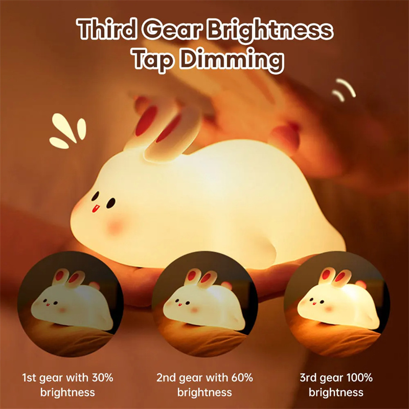 Cute LED Night Light Touch Sensor Cartoon Kid's Nightlights Big Face Rabbit Silicone Night Light Christmas Gift Bedside Lamp Home Decor thumbnail 14